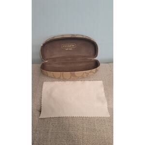 Coach Signature C Hard Sunglass Eyeglass Case Beige Brown Logo w/ Cloth